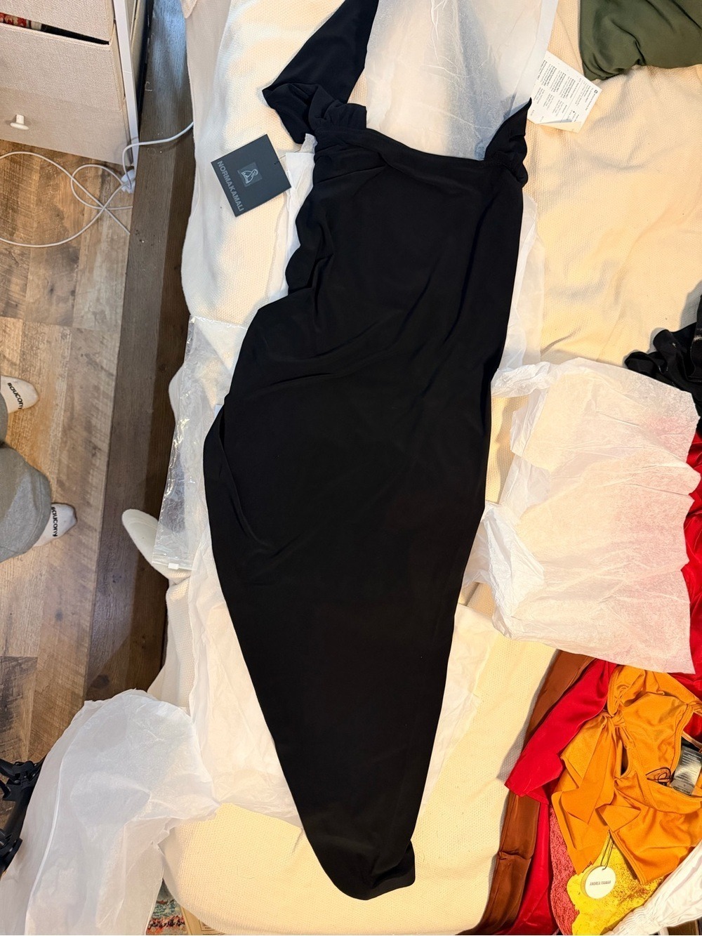 NWT Norma Kamali Cross Halter Side Drape Gown Black L - Picture 4 of 8